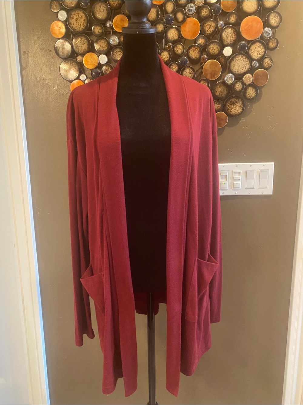 Women's Open Front Pocket Cardigan Sweater - Burgundy